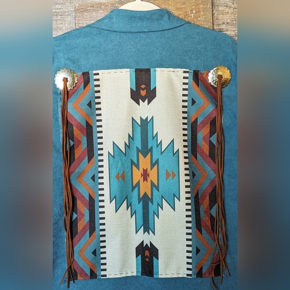 NWT Original Design Aztec Turquoise Cordoroy Shacket With Conchos - Picture 7 of 16